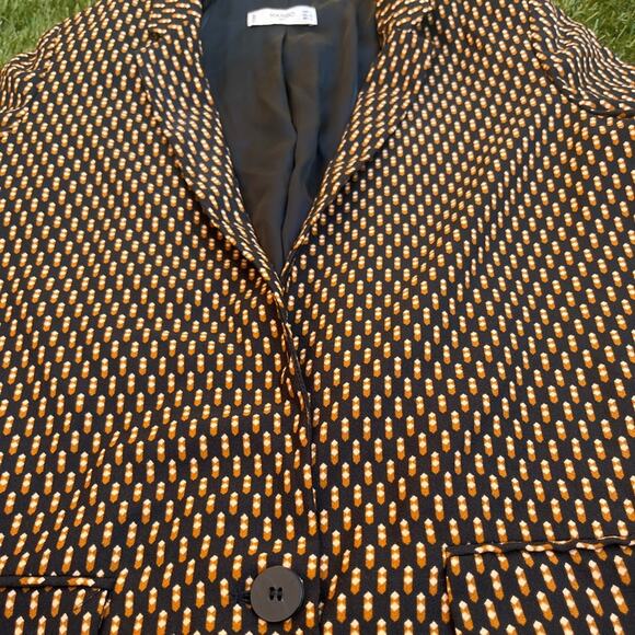 MNG Mango Geometric Print Single Button Satin Long Line Quarter Sleeve Blazer M - Picture 7 of 10